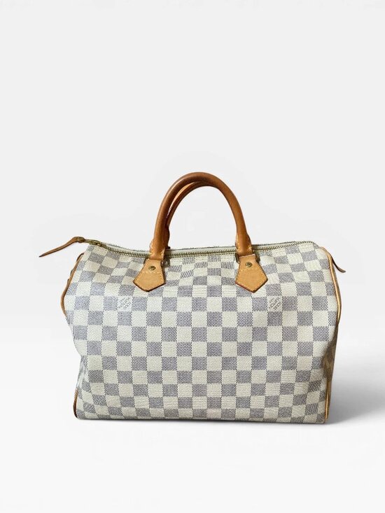 Louis Vuitton Handbags - Louis Vuitton Speedy 30 Damier Azur White/Light Blue Checkered Satchel Handbag